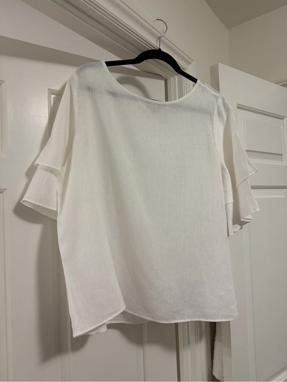 Lord & Taylor White Layered Ruffle Sleeve Blouse